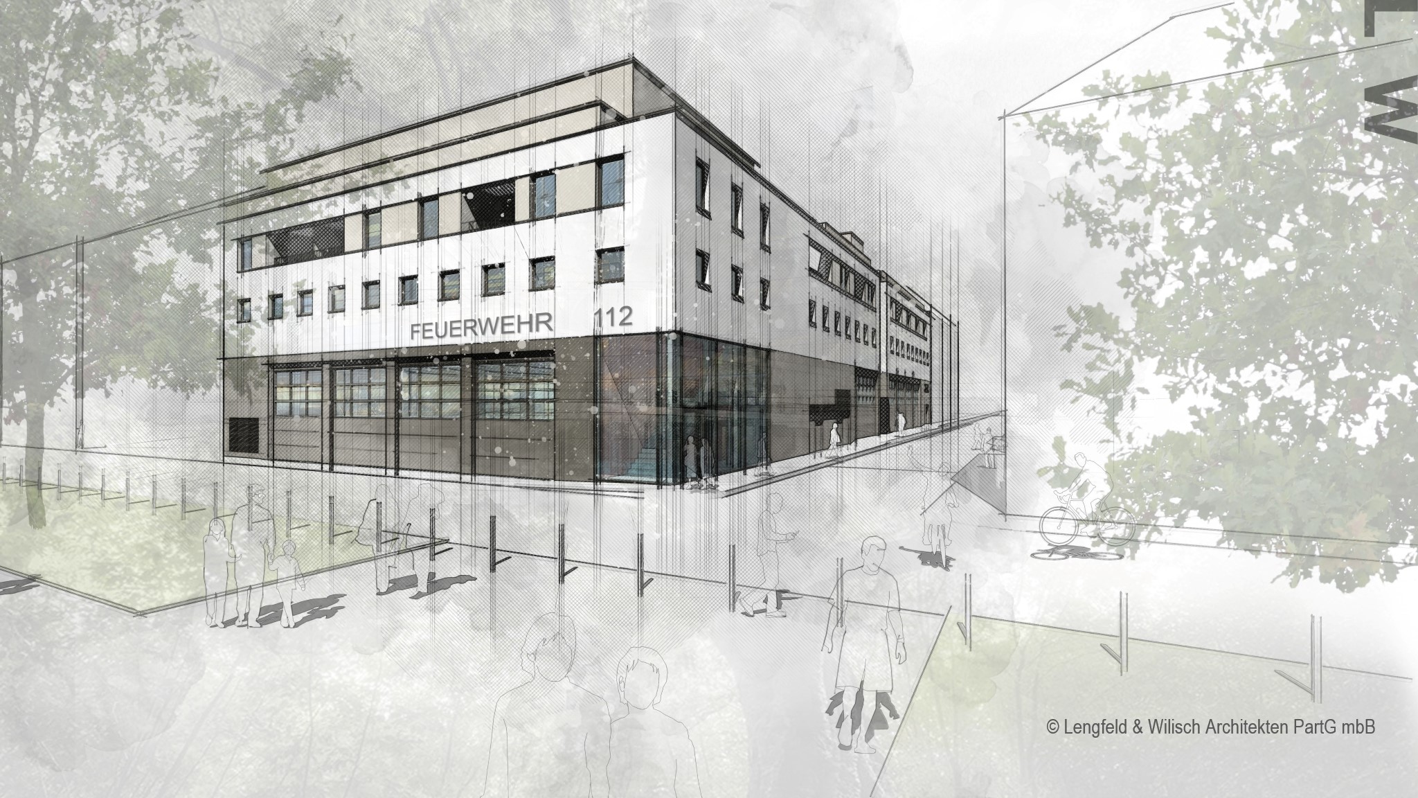 Feuer- und Rettungswache 2a | Bockenheim | Visualisierung des Neubaus ab 2023 | © Lengfeld & Wilisch Architekten PartG mbH